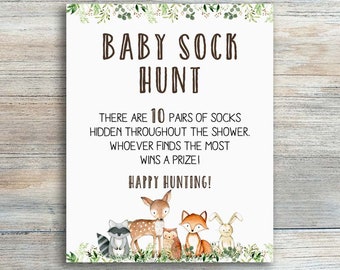 Woodland Baby Shower Sock Hunt Game (Instant Download)