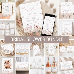 Butterfly Bridal Shower Invitation Bundle, Lifetime of butterflies Bridal Invite, Editable Wildflower Bridal shower games, welcome sign