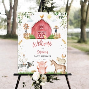 Bauernhof Willkommensschild Babyparty, bearbeitbares Willkommensschild, Barnyard Babyparty, Tiere vom Bauernhof, geschlechtsneutral, sofortiger Download, druckbar