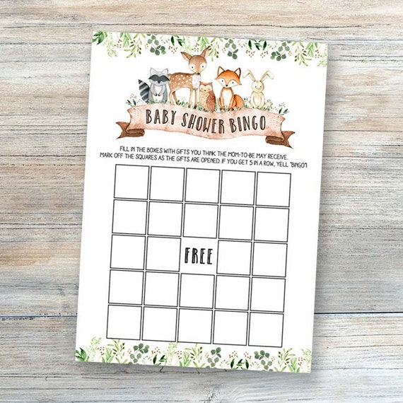 Woodland Baby Shower Bingo Game Woodland Baby Shower Games Etsy