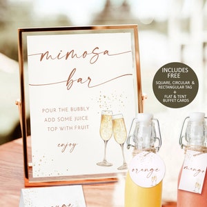 Bridal Shower Mimosa Bar Sign, Bridal Brunch Mimosa Bar, Mimosa Juice Tags, Mimosa Juice Labels, Minimalist Bridal Shower, Mimosa download