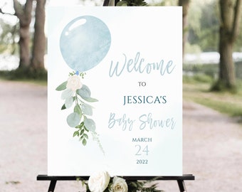 Blue Balloon Baby Shower Welcome Sign Template Boy Baby Shower Sign Printable Editable Template Instant Download Welcome Shower Sign uj73