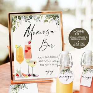 Momosa Bar Sign Download, Printable Momosa Sign, Momosa Juice Label Tags, Instant Download, baby shower momosa Bar Sign, Mimosa Brunch