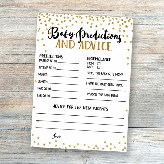 Printable Baby Shower Games Gold Baby Predictions and Advice - Etsy