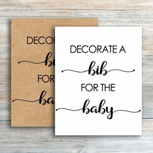 Rustic Decorate a Bib for the Baby, Baby Shower Games, Printable, Bib Decorating Station Sign, Baby Shower Decorate A Bib Sign, Kraft, yv969