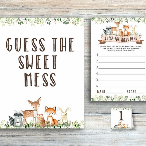 Guess the Sweet Mess Baby Shower Games Printable Baby Shower Game Dirty Diaper Woodland Boy Baby Shower Candy Bar Poopy Diaper Game yv93