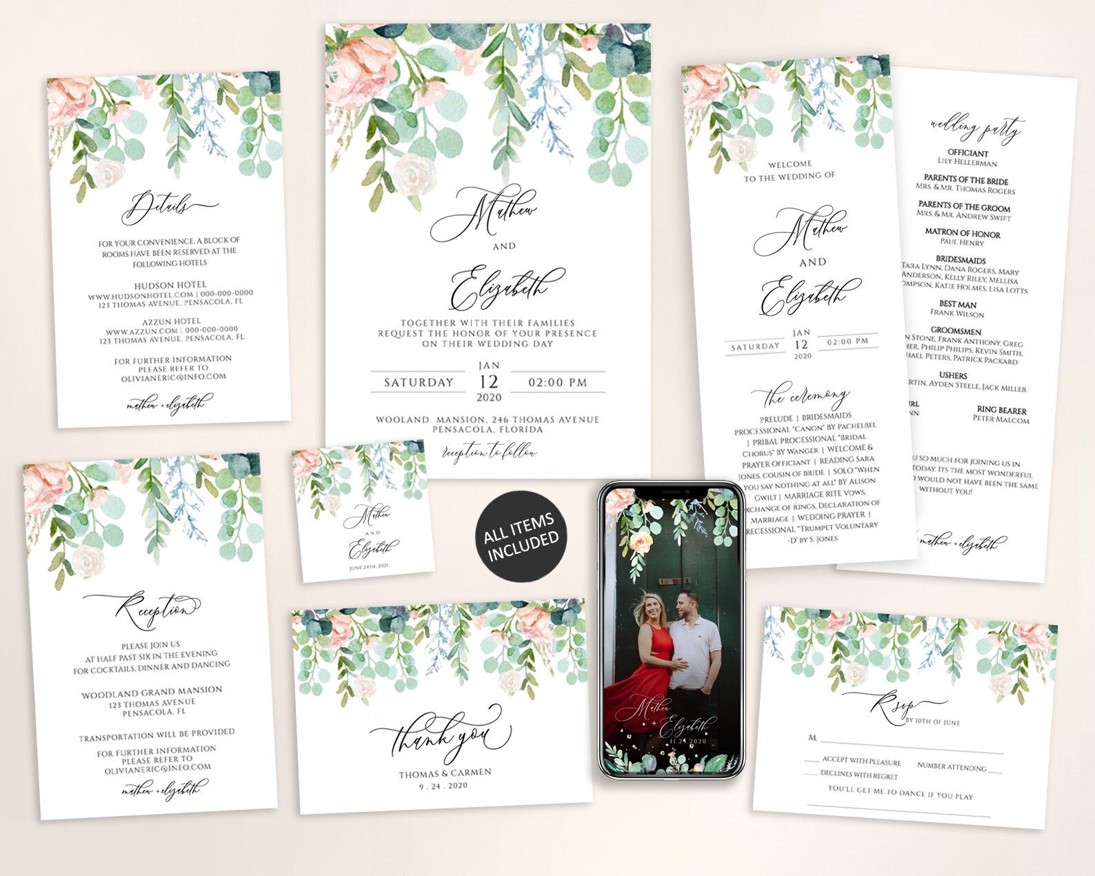 Printable Wedding Invitation Set Template Download Wedding - Etsy