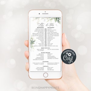 Wedding Party Timeline, Electronic Itinerary, Evite, Digital, Text Message, Phone Invite, Bridesmaid, Groomsmen, wedding itinerary, yv451
