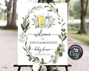 Baby Is Brewing Welcome Sign, Coed Baby Shower (Editable Template)