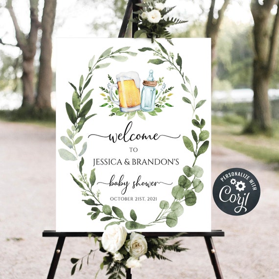 Baby Is Brewing Welcome Sign, Coed Baby Shower (Editable Template)
