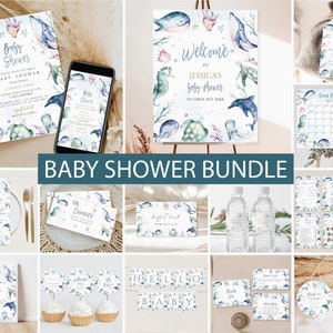 Under the Sea Baby Shower invitation Bundle, Editable Ocean Animals Baby Shower Invite set, Nautical Baby Shower Games Download printable