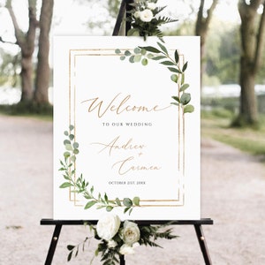 Wedding Welcome Sign Template, Geometric greenery wedding welcome sign, Printable wedding welcome sign download, boho wedding welcome sign