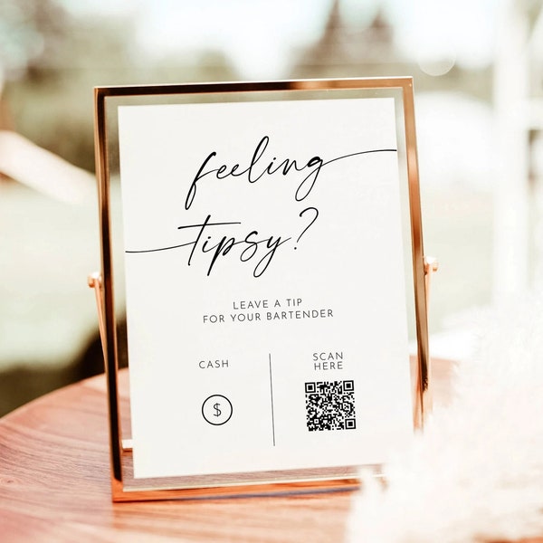 Tip Your Bartender Sign Template, Bartender Tip Sign, Modern Minimalist Wedding, Venmo Tip Jar, Feeling Tipsy sign, Editable Template