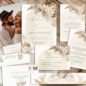 Invitación de boda Pampas Grass, conjunto de invitación de boda Boho, plantilla de invitación de boda Pampas Grass, suite de invitación de boda Pampas Grass
