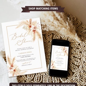 Pampas Grass Wedding Invitation Template, Printable Wedding Invitation Suite, Photo Wedding Invite, Boho wedding invitation set download image 4