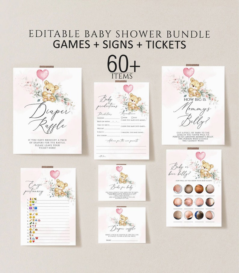 Teddy Bear Baby Shower Games Printable Editable Baby Shower - Etsy