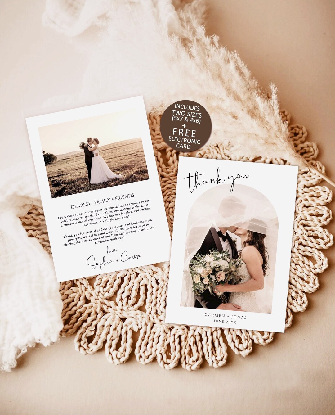 Modern Wedding Photo Thank You Card, Minimalist Wedding Thank You Card ...