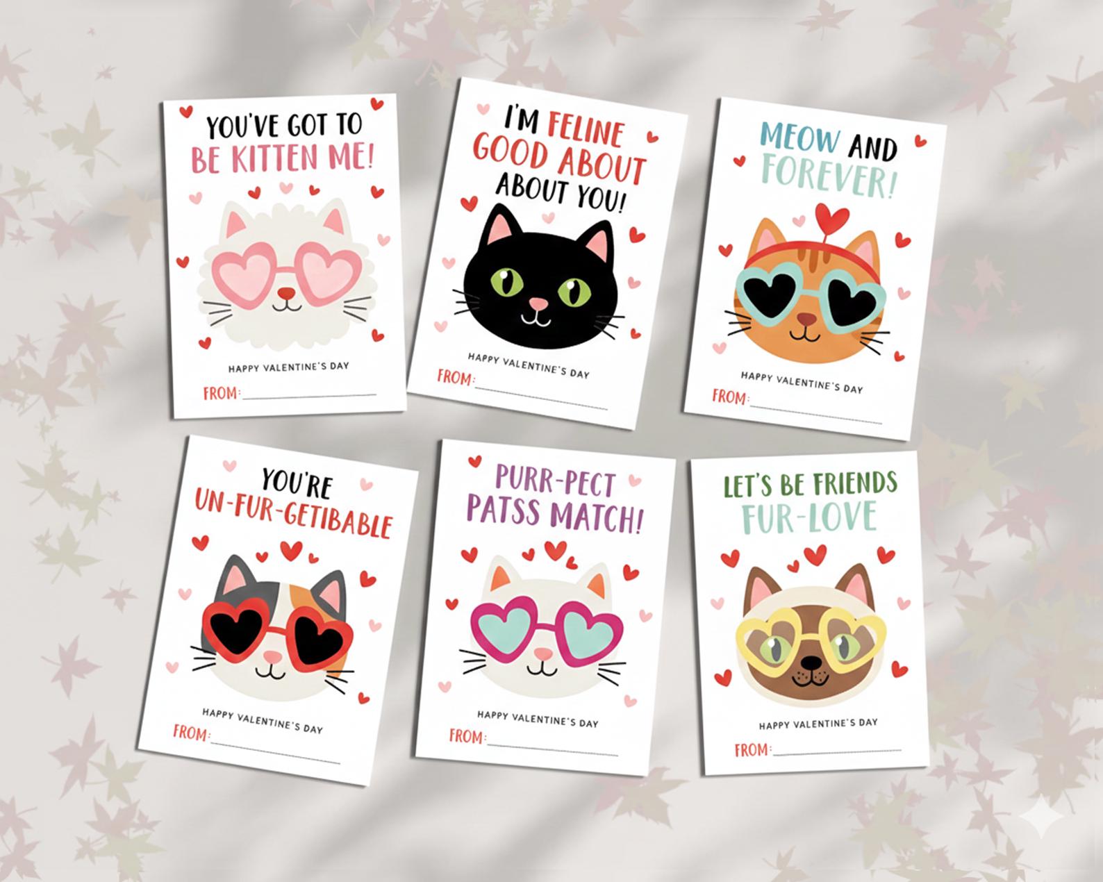 Cat Pun Valentine's Day Cards, Classroom Gift Tags (digital Download ...