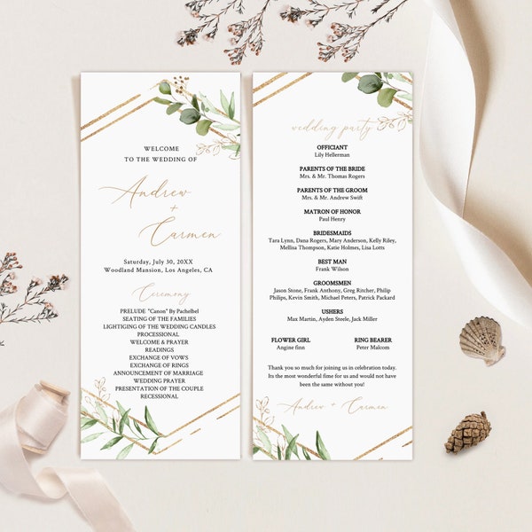 Minimalist Wedding Program Template, geometric Wedding Program, Greenery Wedding ceremony Program, Printable wedding program download, Boho