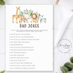 Dad Jokes Baby Shower Game, Printable Baby Shower Games, Safari Baby Shower Games, Baby Shower Trivia, Baby Shower Dad Game, Safari Animals