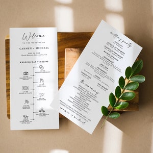Plantilla de programa de boda minimalista, programa de boda moderno, programa de boda mínimo, descarga de programa de boda imprimible, cronograma de boda