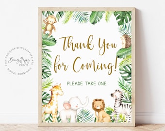 Jungle Animals Thank You Sign, Safari Baby Shower (PDF)
