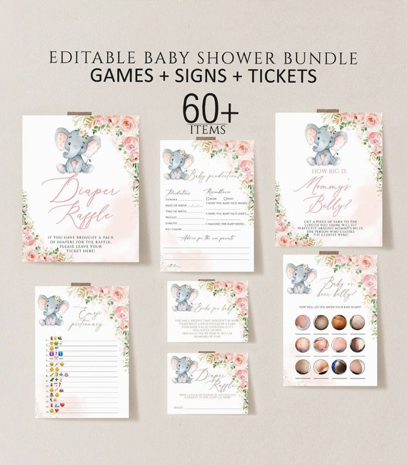 Elephant Baby Shower Games Printable Game Bundle Pink Elephant - Etsy