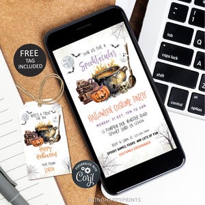 Halloween Party Invitation, Costumes and Cocktails Adult Electronic Invite, Spooky Pumpkin Witch Evite, Digital Halloween invite tag hl33