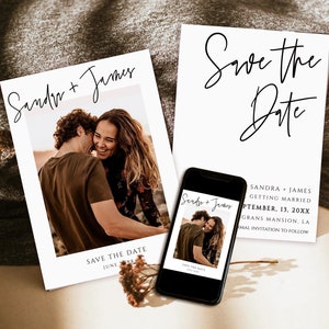 Foto Save the Date-sjabloon, Modern Save the Date-sjabloon, Minimalistisch Save the Date, Boho Save the Date Card, Bewerkbare sjabloondownload