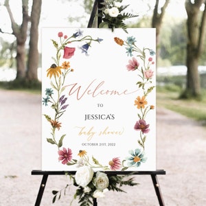 Wildflower Baby Shower Welcome Sign, Welcome sign, baby shower sign, Boho floral Baby Shower sign, Greenery baby shower, Printable sign,