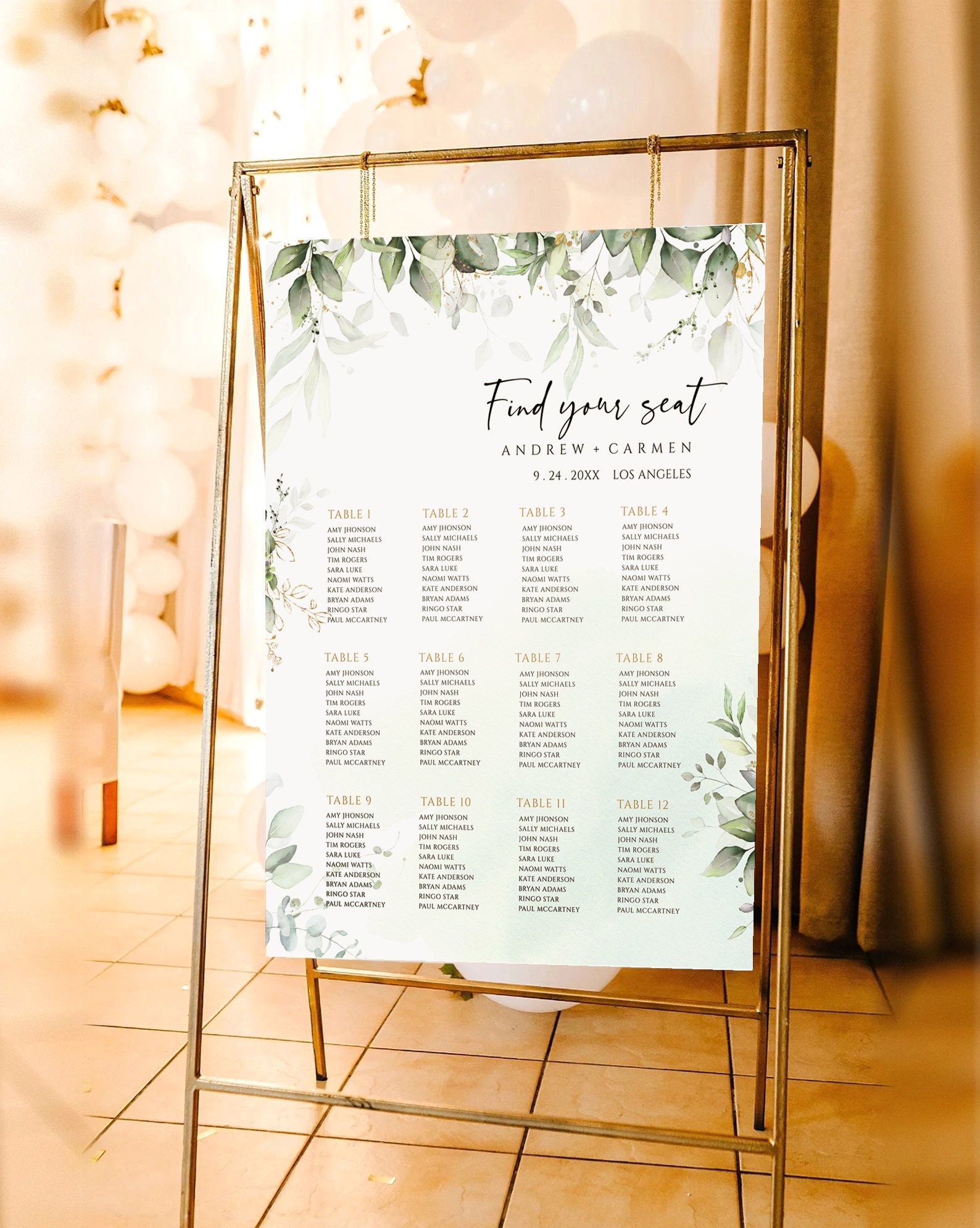 Seating Chart Confirmation Greenery Wedding Seating Chart Template (instant Download) - Etsy Australia