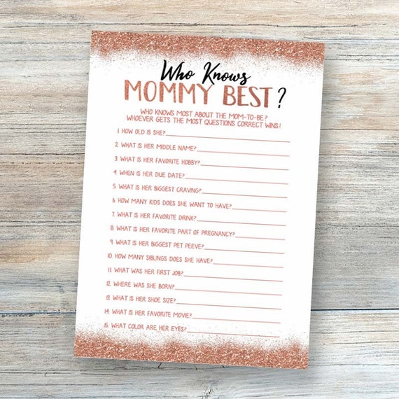 Uitgelezene Rose Gold Baby Shower Games Printable Who Knows Mommy Best Mom | Etsy WB-24