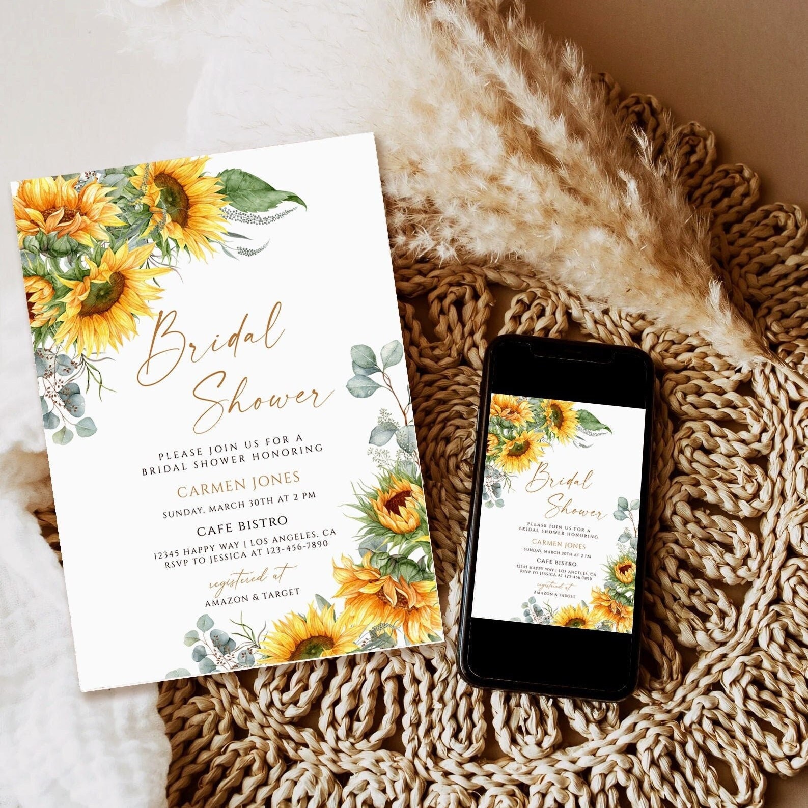 Modèle d'invitation nuptiale de douche, téléchargement d'invitation de douche nuptiale de tournesol, invitation imprimable de douche nuptiale, invitation florale de douche nuptiale