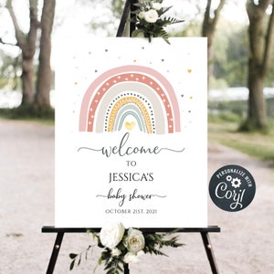 Rainbow Baby Shower Welcome Sign, Welcome sign, baby shower sign, Rainbow Baby Shower,Boho  baby shower,Printable sign,neural rainbow, yv999