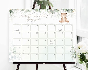 Boho teddybeer baby vervaldatum kalender, raad verjaardagsspel (digitale download)