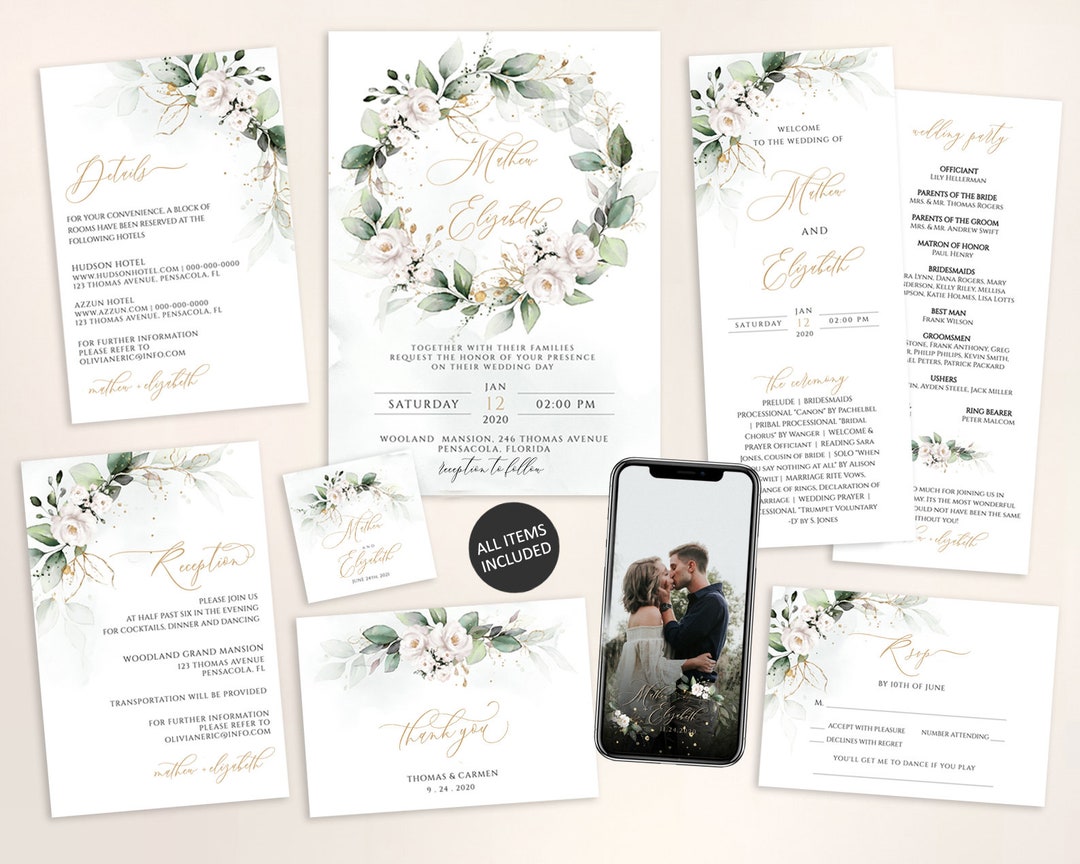Printable Wedding Invitation Set Template Download, Wedding Invitations ...