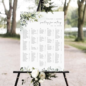 Minimalistischer Sitzplan, Hochzeit Sitzplan, Alphabetischer Sitzplan, Hochzeit Poster, Grün Hochzeit Sitzplan Download, editierbar
