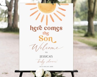 Here Comes the Son Welcome Sign Template, Sun Baby Shower Welcome Sign, Editable Template, Sunshine baby shower welcome sign, Sun welcome