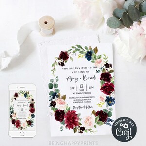 Marsala Wedding Invitation Set Printable Wedding Invitation - Etsy