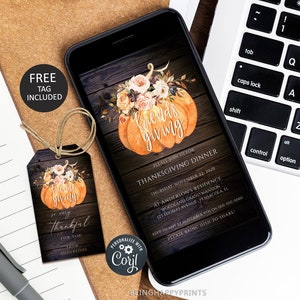 Friendsgiving Invitation Template Floral Thanksgiving Invitation Template Printable Instant Download Editable Template Fall invitation tag c