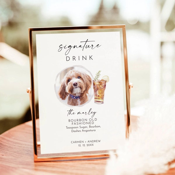 Dog Signature Drink Sign, Pet Signature Cocktail Sign, Minimalist Wedding Bar Sign, Dog Signature Cocktail Sign, Editable Template, Bar Menu