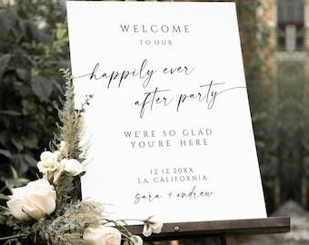 Minimalist Wedding Welcome Sign, Happily Ever After Party Welcome Sign, Modern Elopement Welcome Sign, Editable Welcome Sign Template