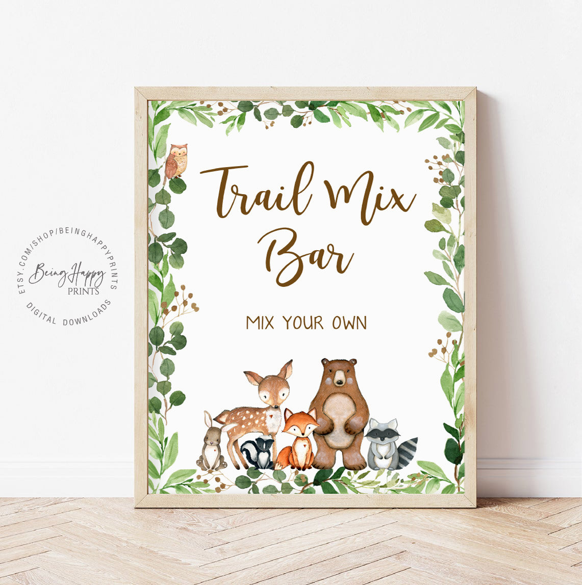 Trail Mix Bar Sign Woodland Trail Mix Sign Baby Shower Etsy