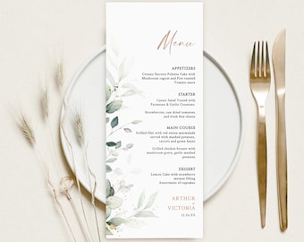 Minimalist Menu Template, Printable Modern & Simple Wedding Dinner Menu Card, Wedding menu template, Greenery wedding menu printable, menu