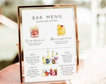 Bar Menu Template, Modern Editable Drink Menu Template, Minimalist