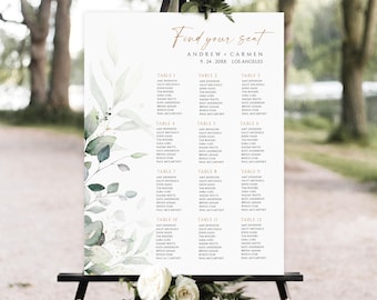 Greenery Wedding Seating Chart Template, Eucalyptus Wedding Seating Printable, Wedding Seating Chart Sign, Wedding seating plan download