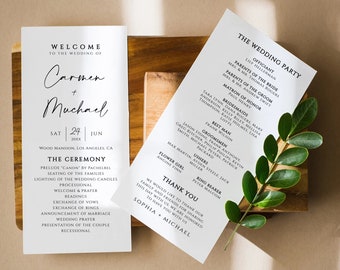 Bearbeitbare Hochzeitsprogrammvorlage, minimalistische Zeremonie (digitaler Download)