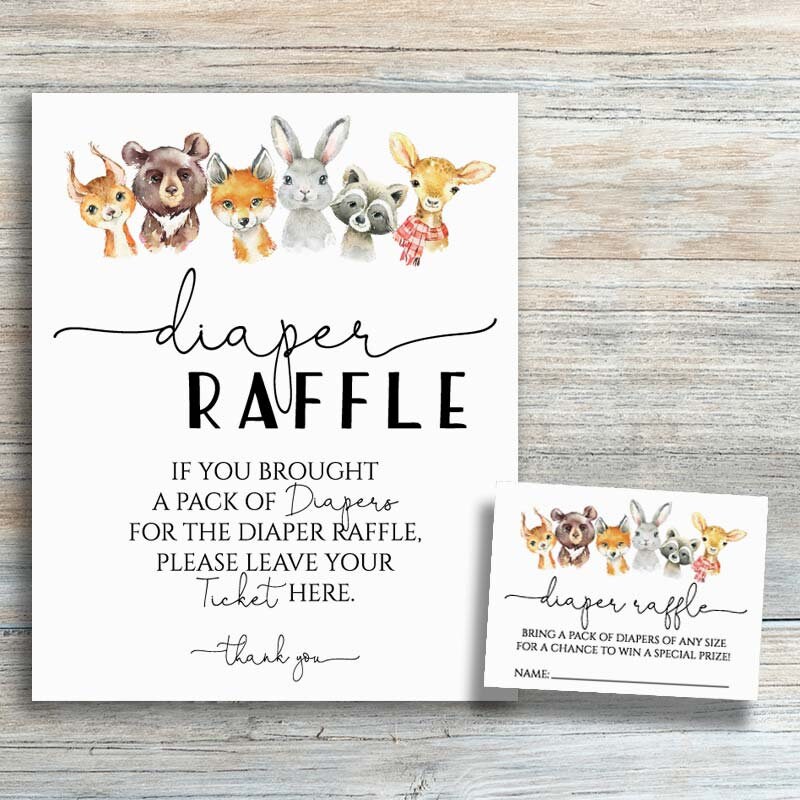 Woodland Diaper Raffle Ticket Printable Diaper Raffle Insert Etsy