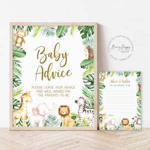 Consigli per i genitori che saranno Safari Carte di consigli per baby shower e cartelli Animali della giungla Giochi di baby shower Consigli stampabili per i nuovi genitori uj209