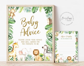 Safari Baby Shower Advice Cards & Sign, Jungle Animals (PDF)